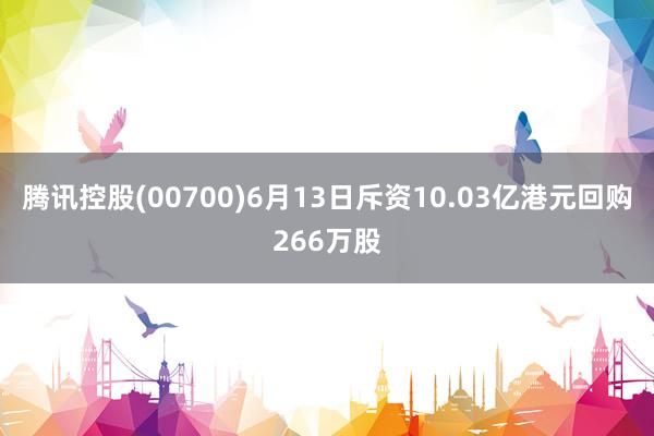 腾讯控股(00700)6月13日斥资10.03亿港元回购266万股