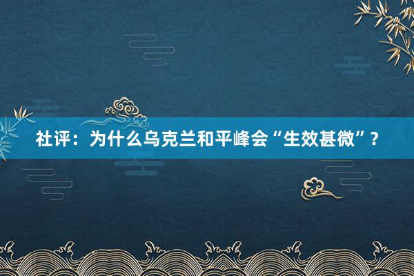 社评：为什么乌克兰和平峰会“生效甚微”？