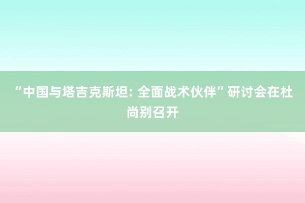 “中国与塔吉克斯坦: 全面战术伙伴”研讨会在杜尚别召开