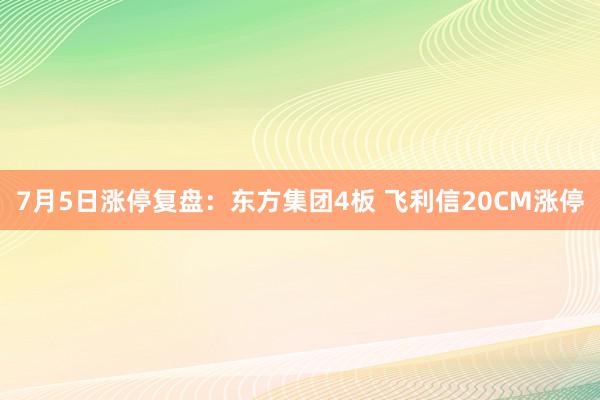 7月5日涨停复盘：东方集团4板 飞利信20CM涨停