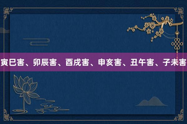 寅巳害、卯辰害、酉戌害、申亥害、丑午害、子未害